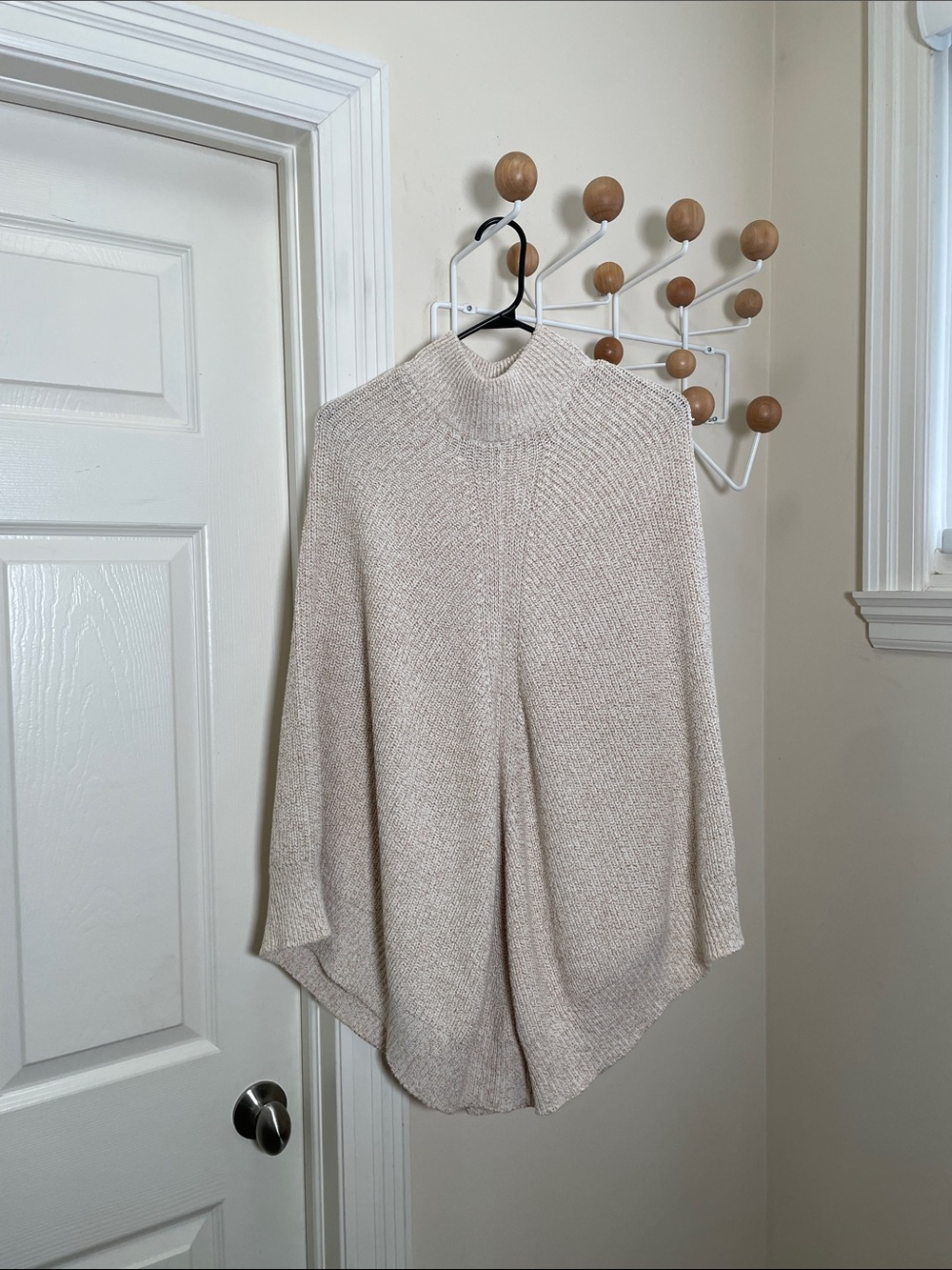 Roots Knit Poncho with High Neck Cream - One Size